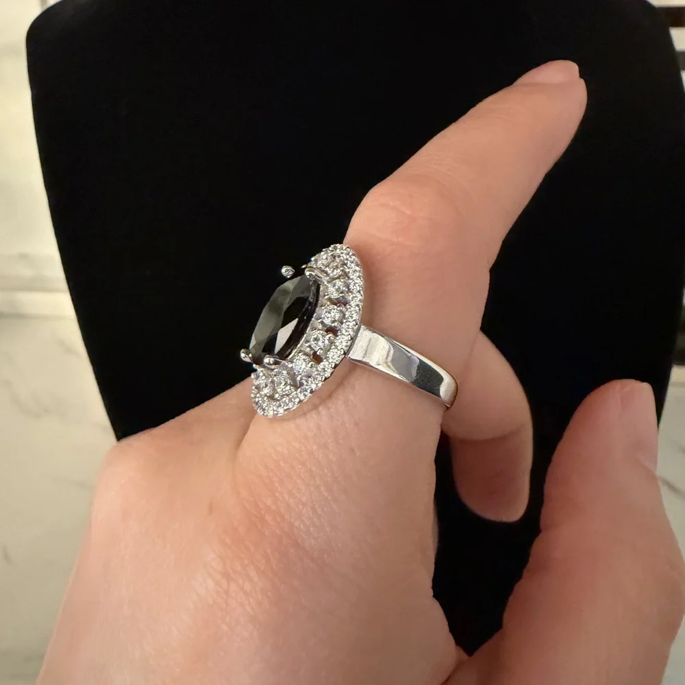 Black Onyx Sterling Silver Oval Cocktail Ring